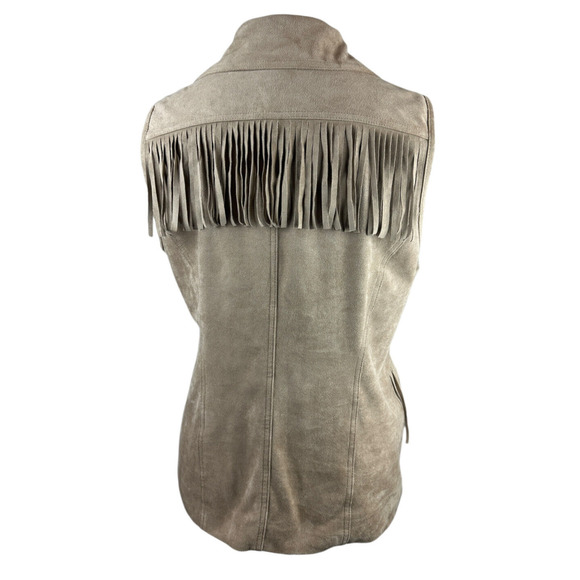 Chico’s Faux Suede Fringe Vest Moto Zip Front Tan Brown Women's Size 2 Large 12 - Picture 6 of 13